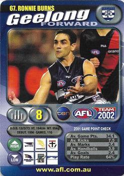 2002 Team Zone AFL Team #67 Ronnie Burns Front